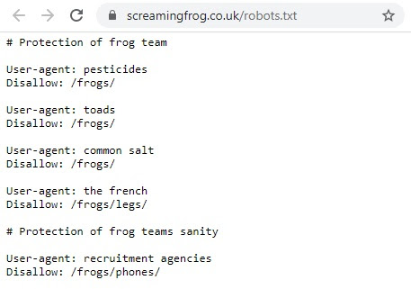 Zawartość pliku robotst.txt dla strony screamingfrog.co.uk