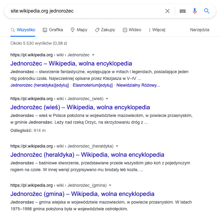 Wyszukiwanie w Google - wyniki ograniczone do danej witryny